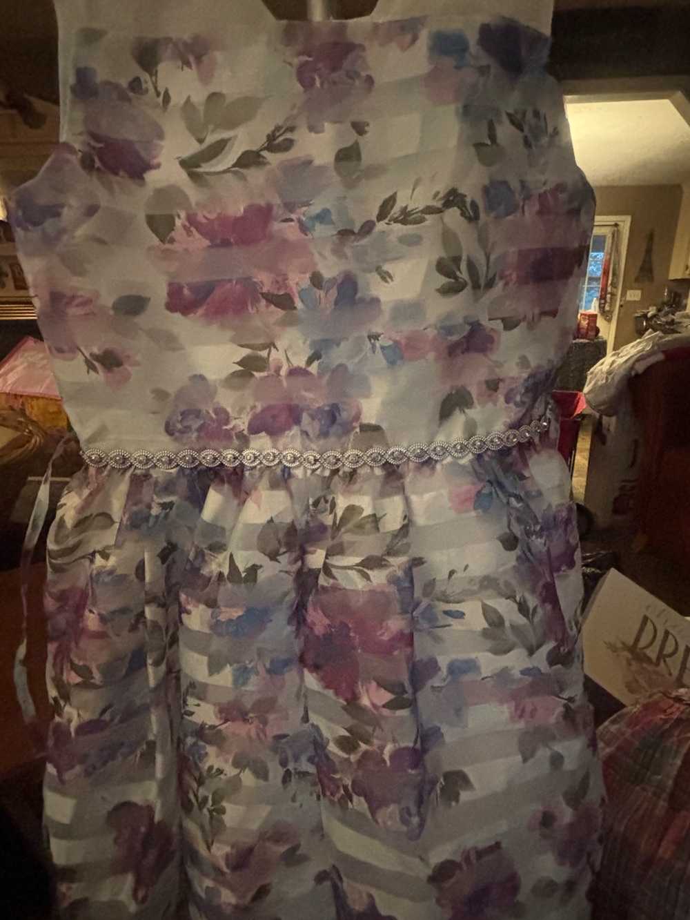 Xtraordinary White Dress with Lavender and Blue Floral Print